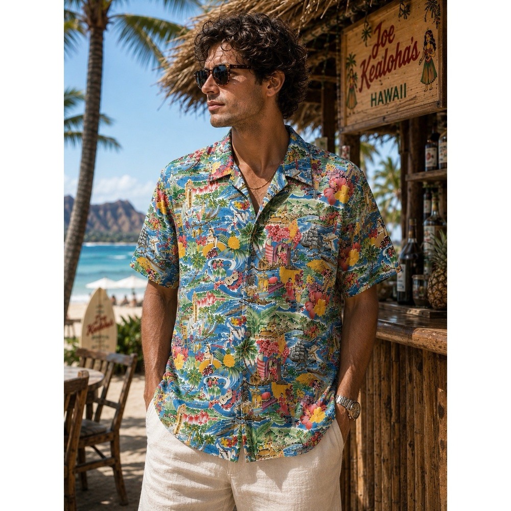 Reyn Spooner Vintage Joe Kealoha's Hawaiian Island Sz XL Surfer Boat NN04